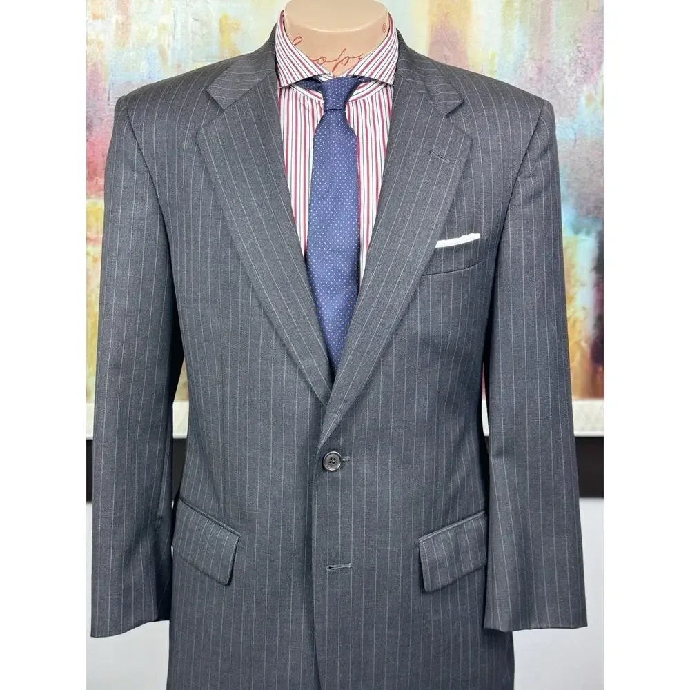 Brooks Brothers Mens Charcoal Gray Pinstripe 2 Piece Suit 40R Pant 35/29